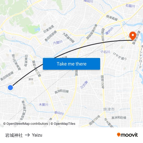 岩城神社 to Yaizu map