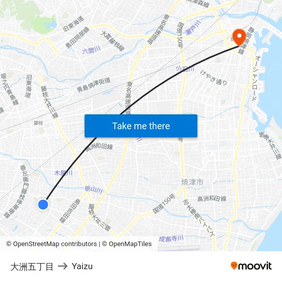 大洲五丁目 to Yaizu map