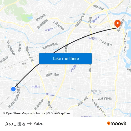 きのこ団地 to Yaizu map