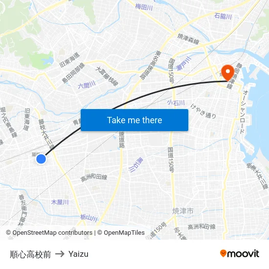 順心高校前 to Yaizu map