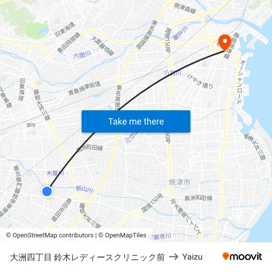 大洲四丁目 鈴木レディースクリニック前 to Yaizu map