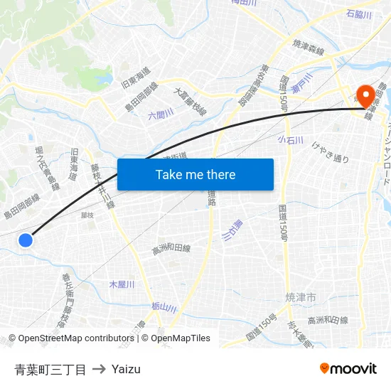 青葉町三丁目 to Yaizu map