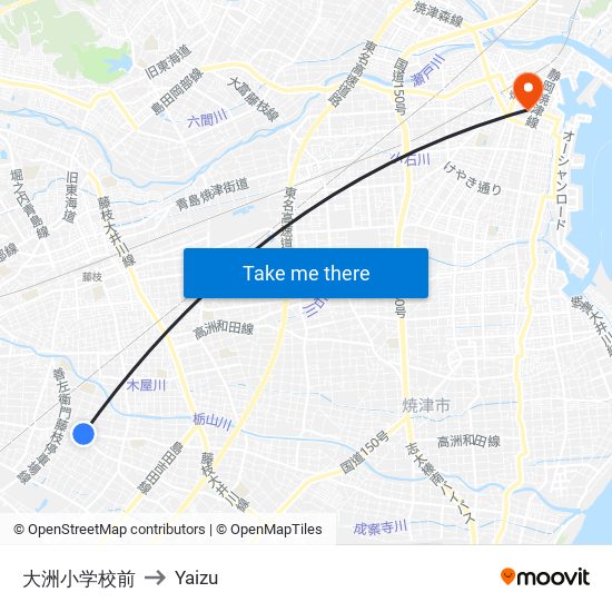 大洲小学校前 to Yaizu map