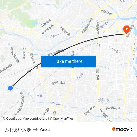 ふれあい広場 to Yaizu map