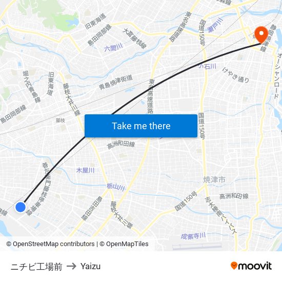 ニチビ工場前 to Yaizu map