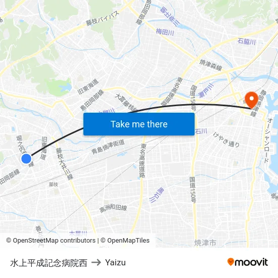 水上平成記念病院西 to Yaizu map