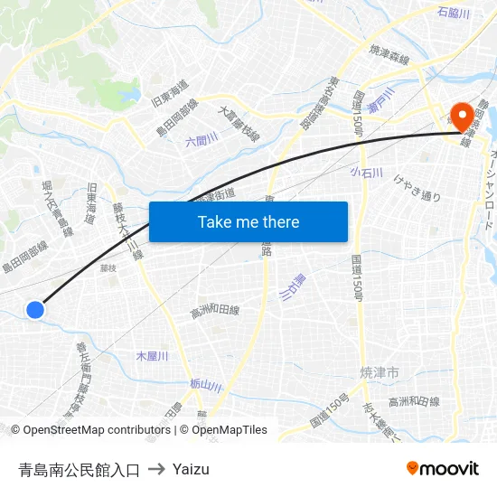 青島南公民館入口 to Yaizu map