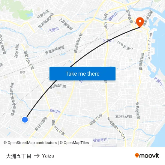 Ozu 5-chome to Yaizu map