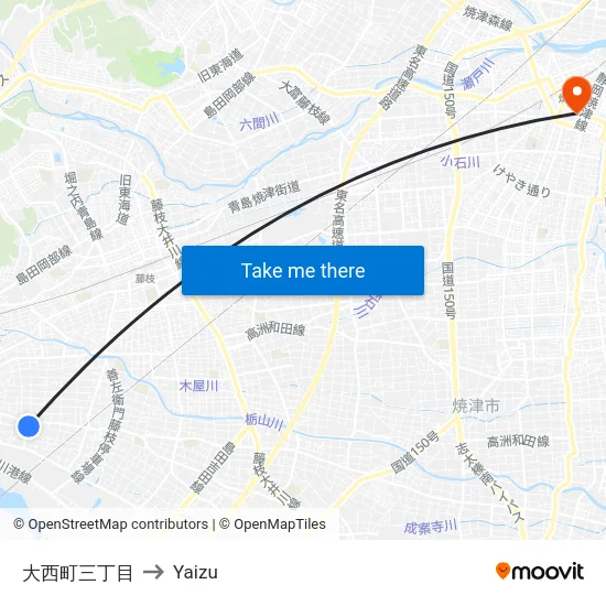 大西町三丁目 to Yaizu map