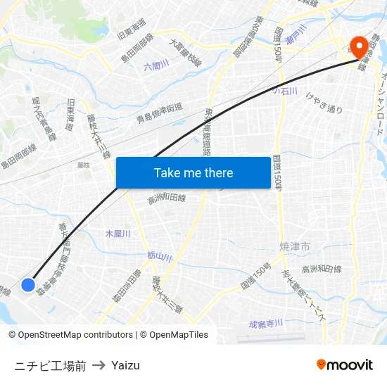 Nichibi Factory to Yaizu map