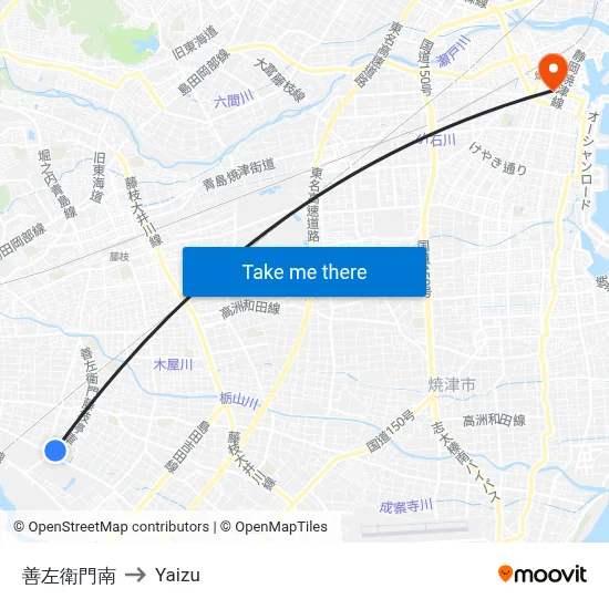 善左衛門南 to Yaizu map