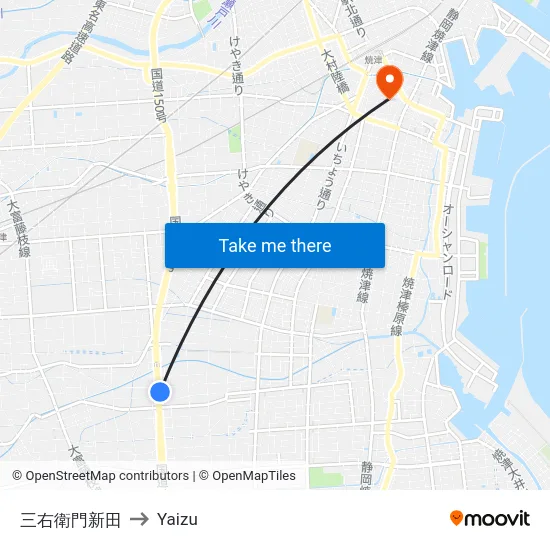 三右衛門新田 to Yaizu map