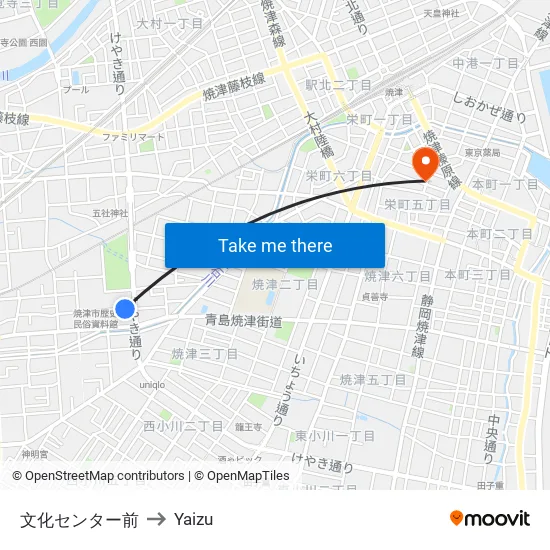 文化センター前 to Yaizu map