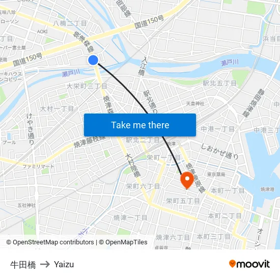 牛田橋 to Yaizu map