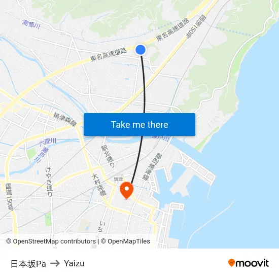 日本坂Pa to Yaizu map