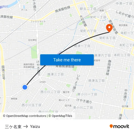 三ケ名東 to Yaizu map