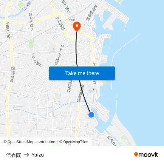 信香院 to Yaizu map