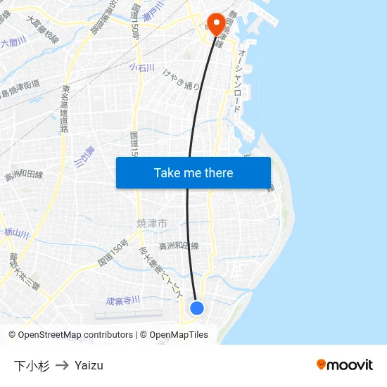 下小杉 to Yaizu map