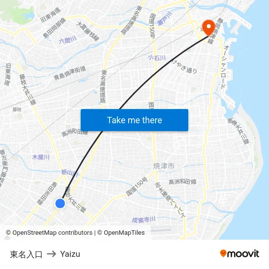 東名入口 to Yaizu map