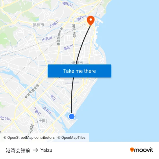 港湾会館前 to Yaizu map