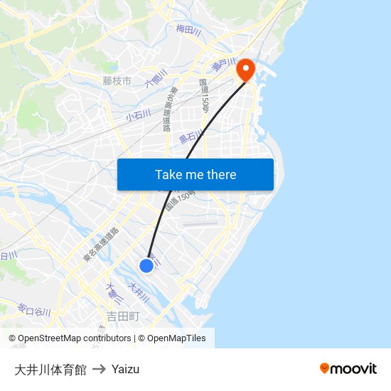 大井川体育館 to Yaizu map