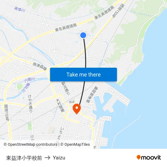 東益津小学校前 to Yaizu map