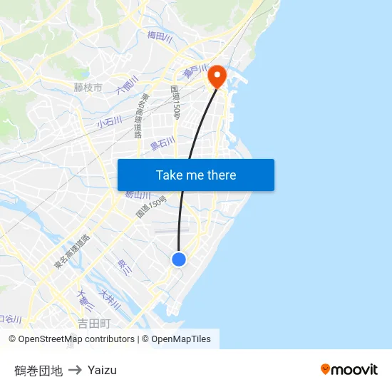 鶴巻団地 to Yaizu map