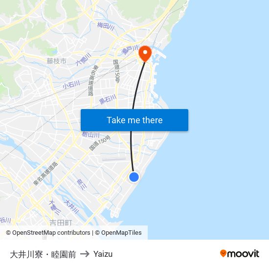 大井川寮・睦園前 to Yaizu map