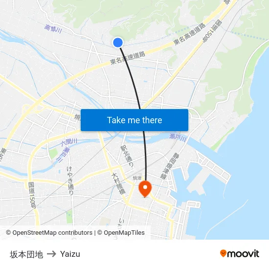 坂本団地 to Yaizu map