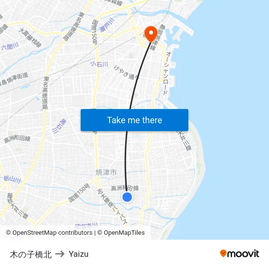 木の子橋北 to Yaizu map