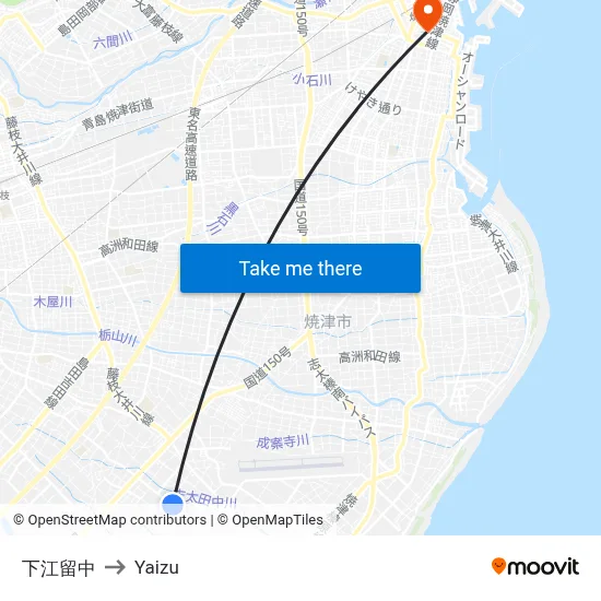 下江留中 to Yaizu map