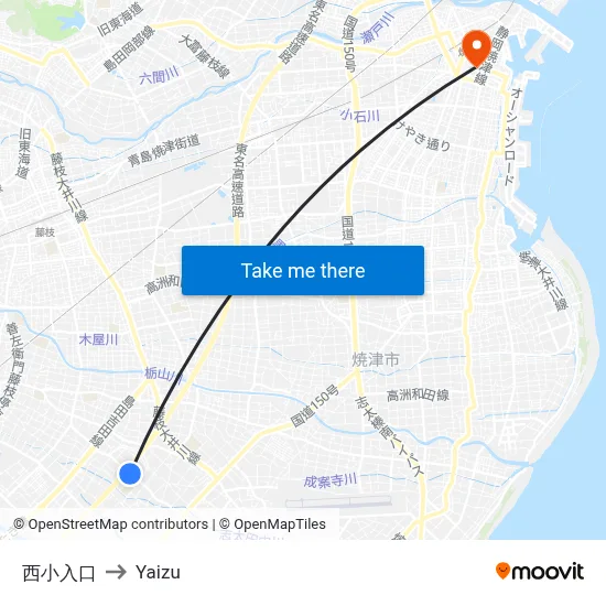 西小入口 to Yaizu map