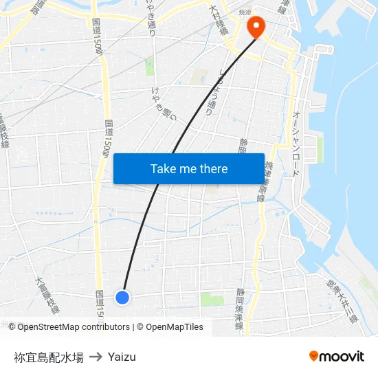 祢宜島配水場 to Yaizu map
