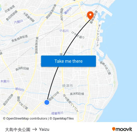 大島中央公園 to Yaizu map