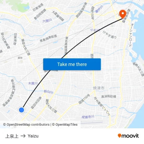 Kamiizumi Upper to Yaizu map