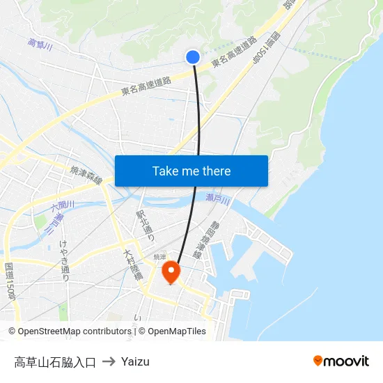高草山石脇入口 to Yaizu map