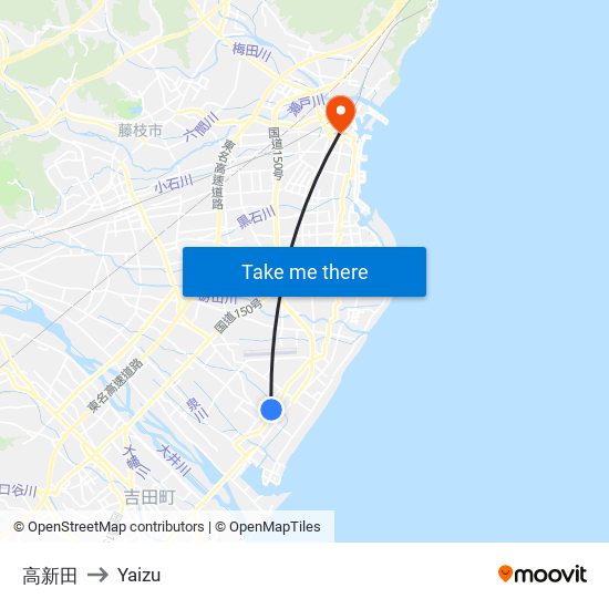 高新田 to Yaizu map