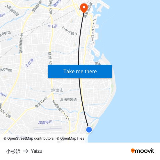 小杉浜 to Yaizu map