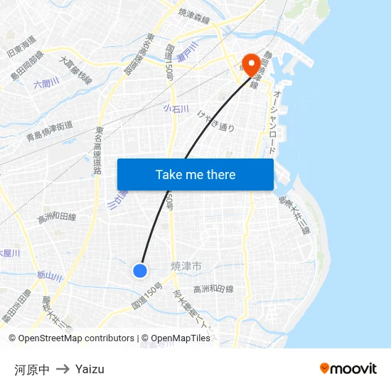 Kawahara-naka to Yaizu map