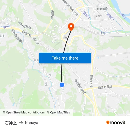石神上 to Kanaya map