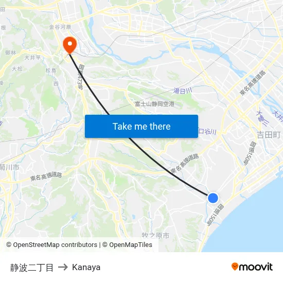 静波二丁目 to Kanaya map