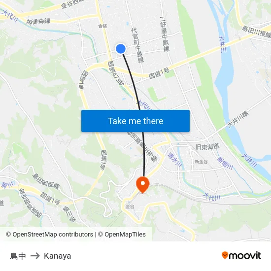 島中 to Kanaya map