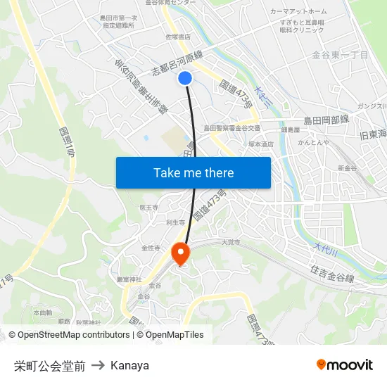 栄町公会堂前 to Kanaya map