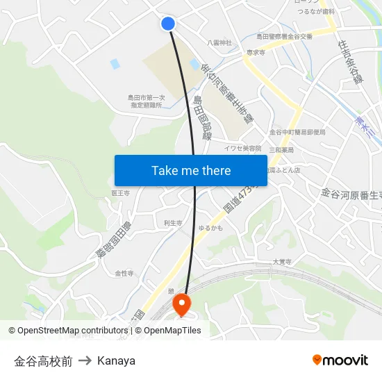 金谷高校前 to Kanaya map