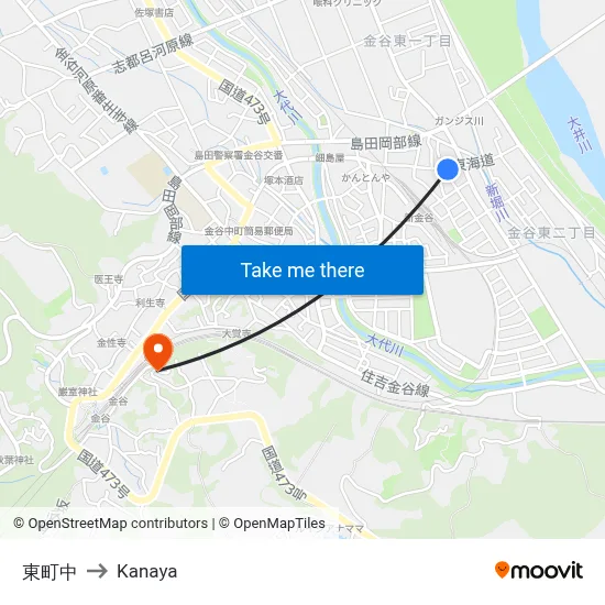 Higashimachi Middle to Kanaya map