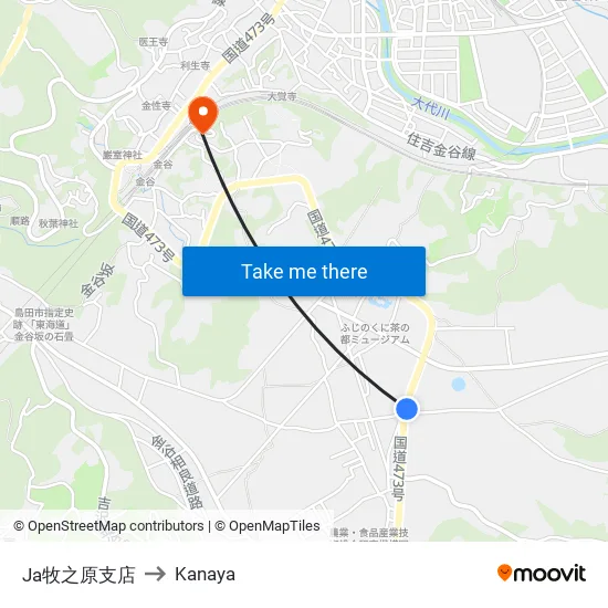 JA Makinohara Branch to Kanaya map