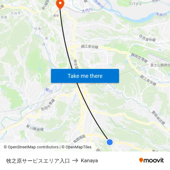 牧之原サービスエリア入口 to Kanaya map