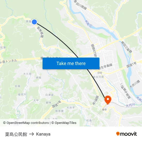 Kurishima Community Center to Kanaya map