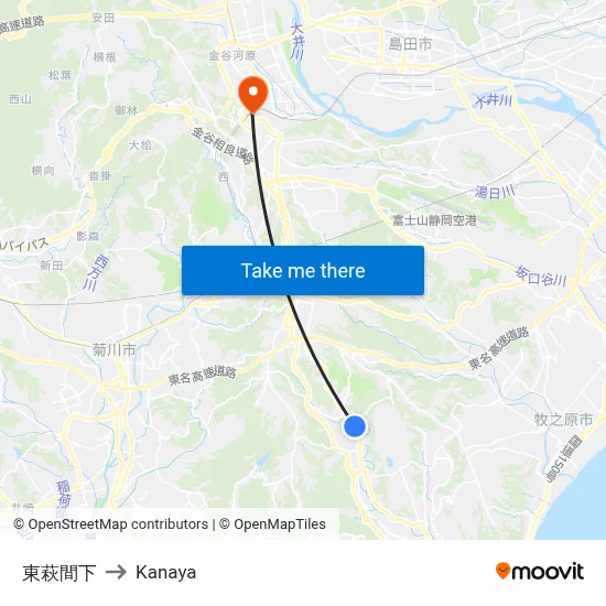 Higashi-Hagima Shimo to Kanaya map