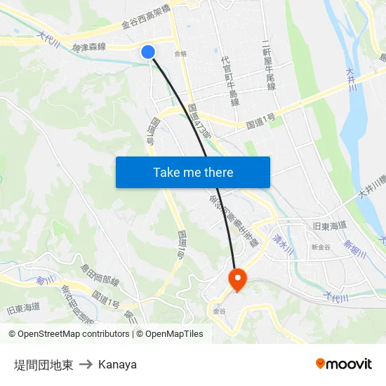 堤間団地東 to Kanaya map